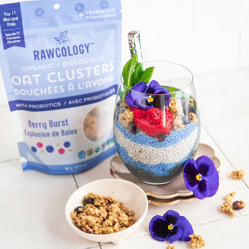 Rawcology’s Berry Burst Oat Clusters Chia Pudding Parfait